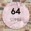 Roze marmer - Modern Naambord Rond klein -sfeer2