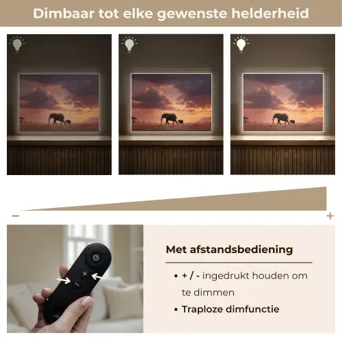 Olifanten - Grasland - Zonsondergang Light Box met batterij (Wandlamp) middel -USP_dimbaarNL
