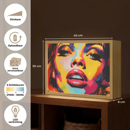 Vrouw - Gezicht - Kleurrijk Light Box met batterij (Wandlamp) middel -USP_websiteoverzichtNL