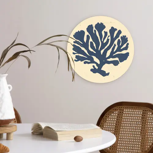 Blauw koraal - Vertakkingen - Beige Wandcirkel kunststof plaat 5mm dik klein -sfeer4