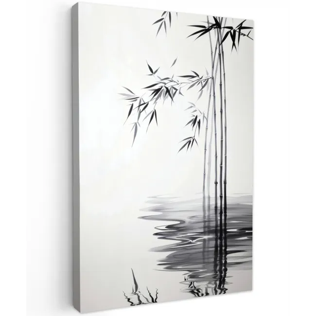 Bamboestammen - Water - Minimalistisch - Wit Tuinposter op houten frame 2 cm dik klein -3d