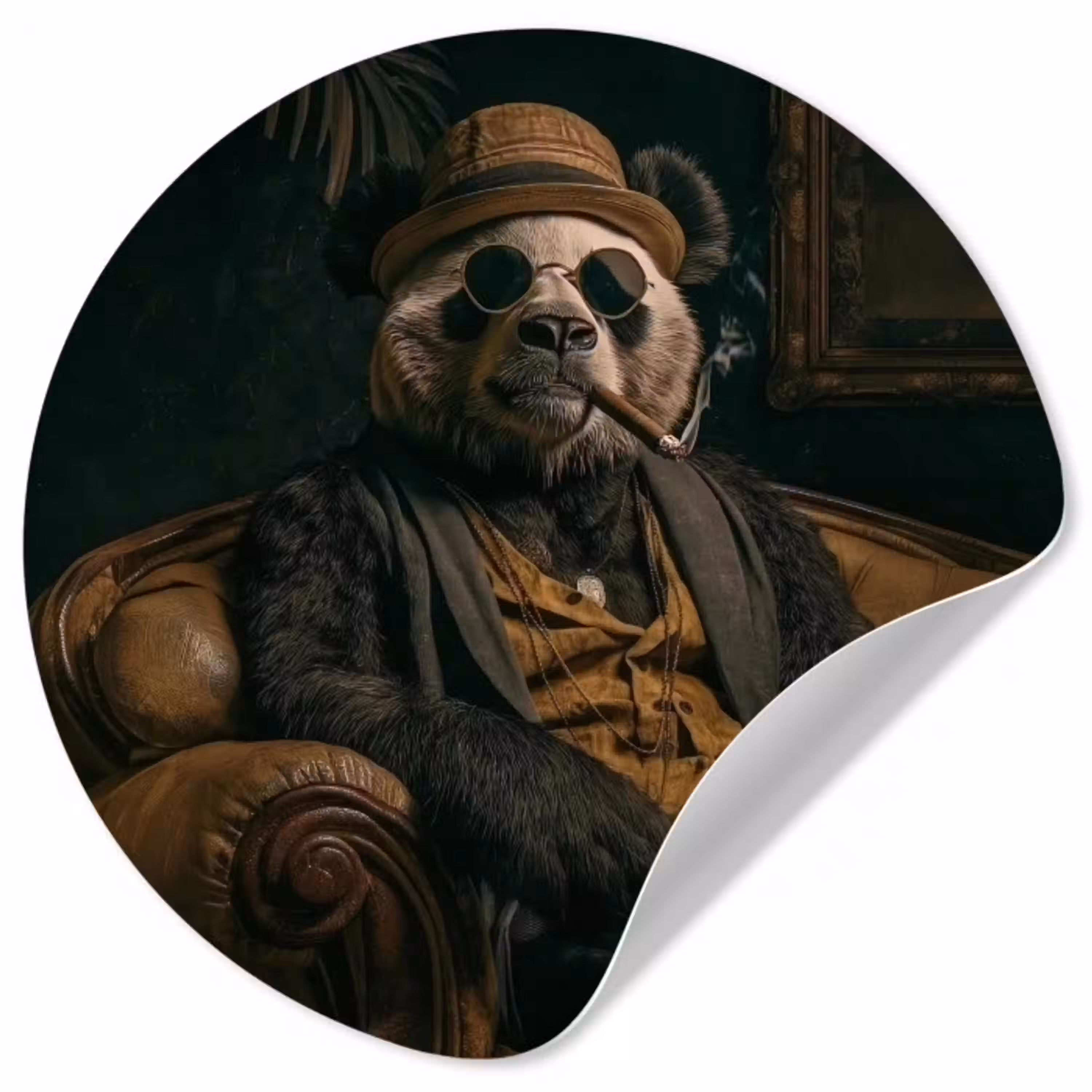 Panda - Hoed - Bril - Pak Wandcirkel behangsticker klein -3d