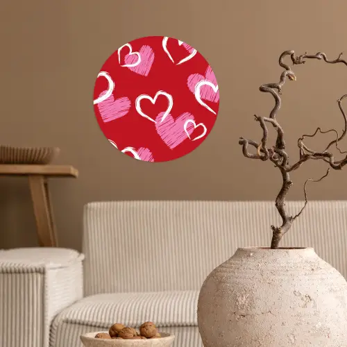 Patroon - Hartjes - Roze - Valentijn Wandcirkel behangsticker klein -sfeer1