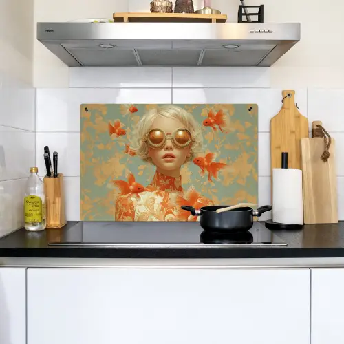 Goudvissen - Oranje - Vrouw - Blond Inductie beschemer met haakjes klein -sfeer2