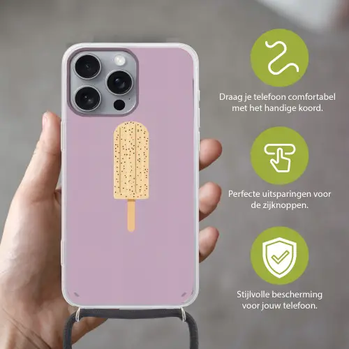 Beige - Ijsje - Spikkels Hoesje iPhone 16 Pro Max met koord klein -sfeer2_NL