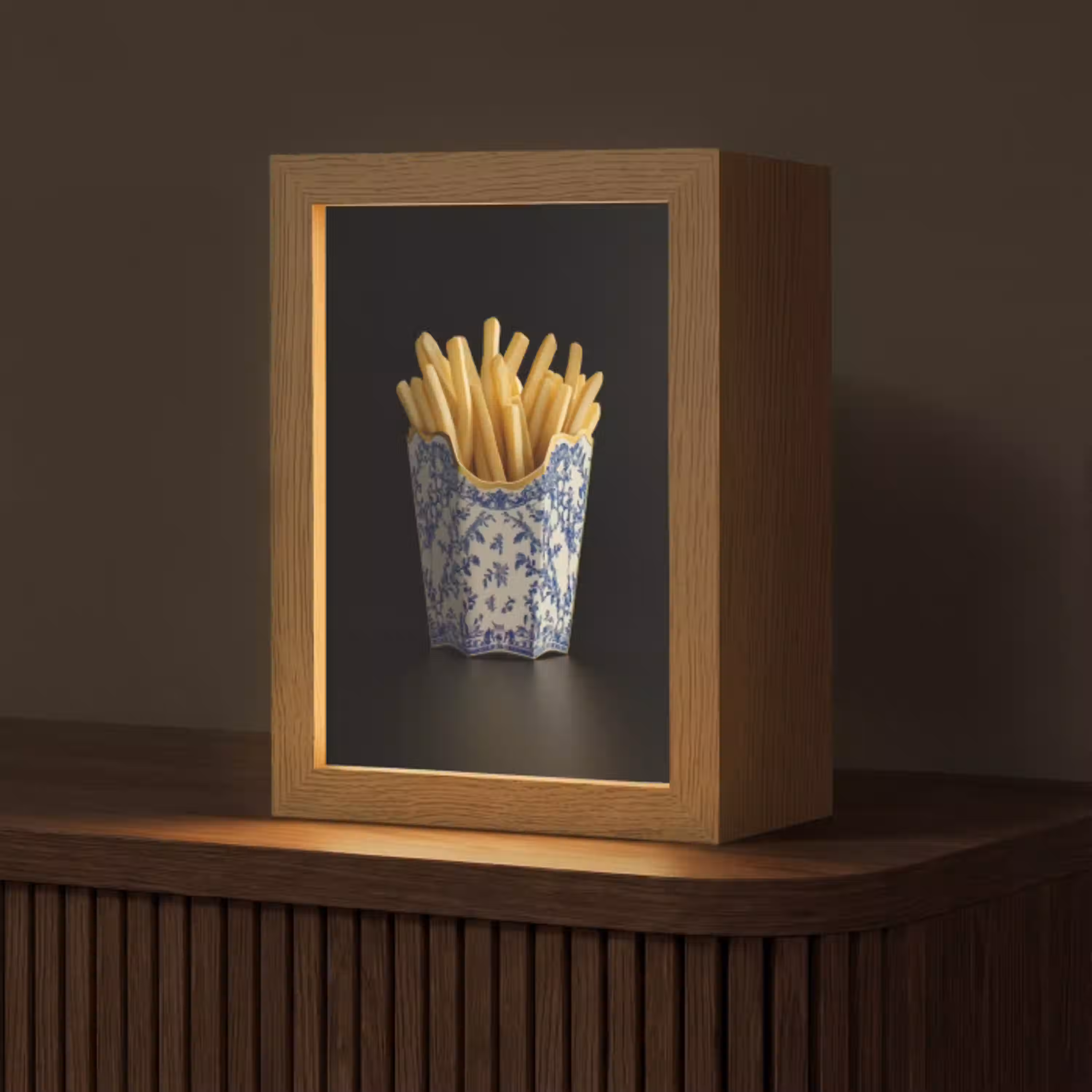 Friet - Porselein - Delfts blauw - Eten Light Box met kabel (Tafellamp) klein -z3d_website