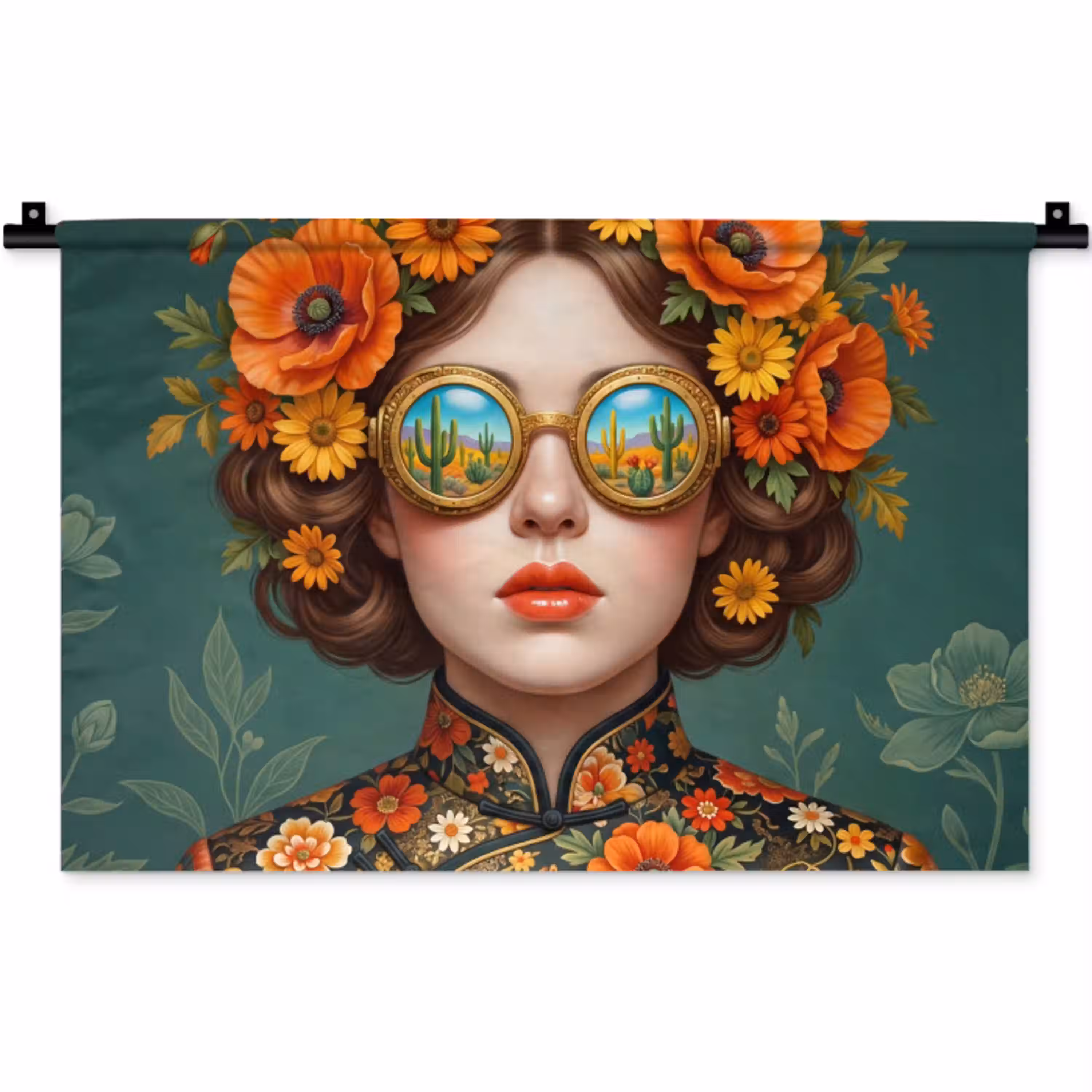 Portret - Vrouw - Kleurrijk - Expressief Wandkleed katoen klein -zz3d