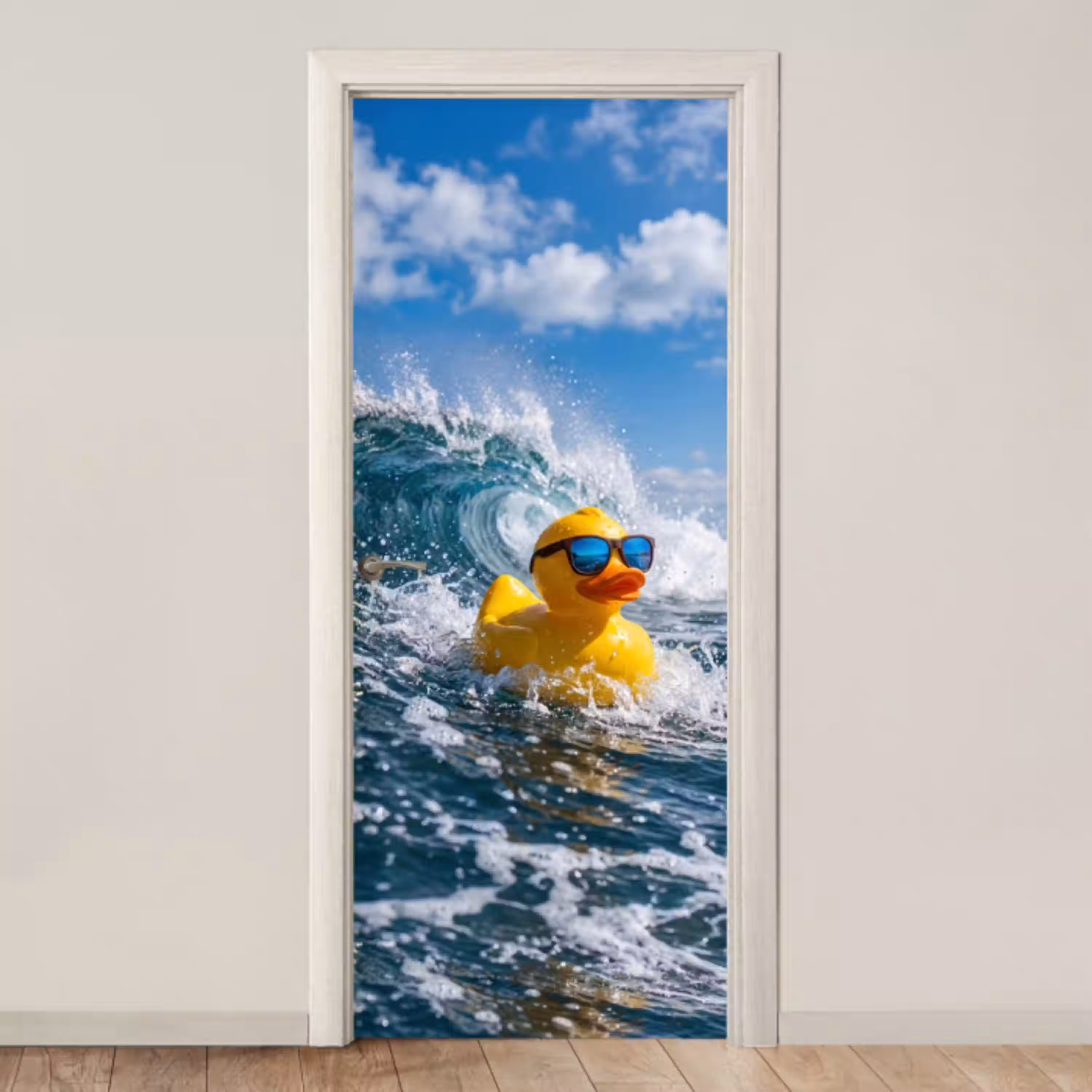 Badeend - Stoer - Golven deurposter klein -3d_beige