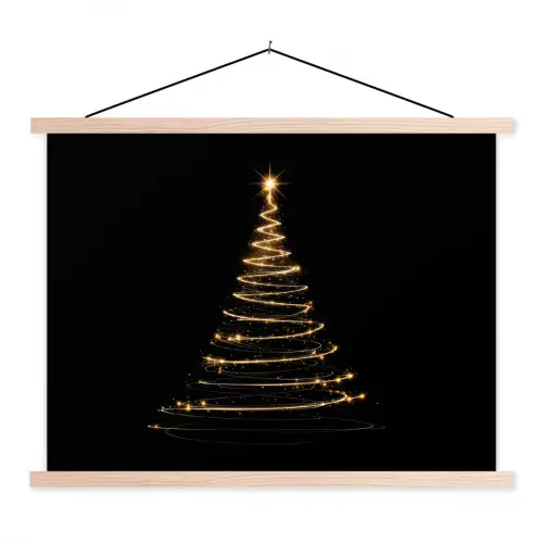 Magisch - Kerstboom - Lichtspiralen - Zwart textielposter latten blank klein -3d