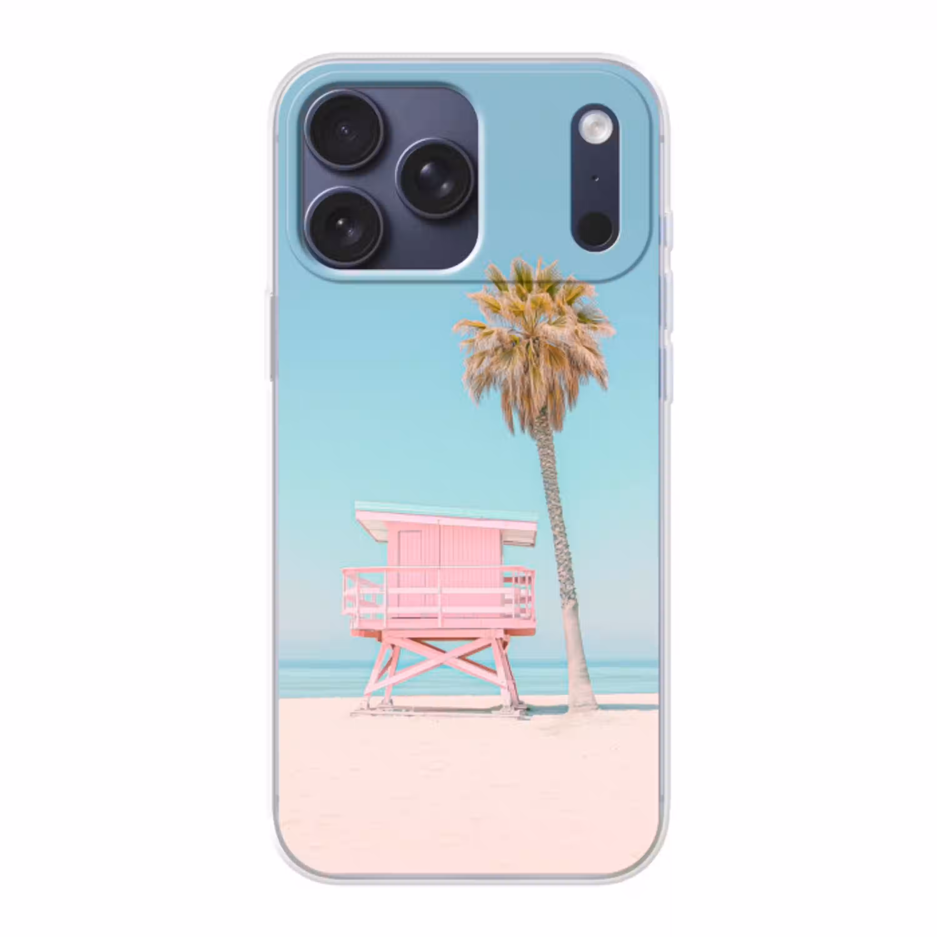 Palmboom - Strandhuis - Roze Telefoonhoesje iPhone 17 Pro Max klein -3d