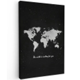 Quote - Wereldkaart - Zwart Tuinposter op houten frame 2 cm dik middel -3d