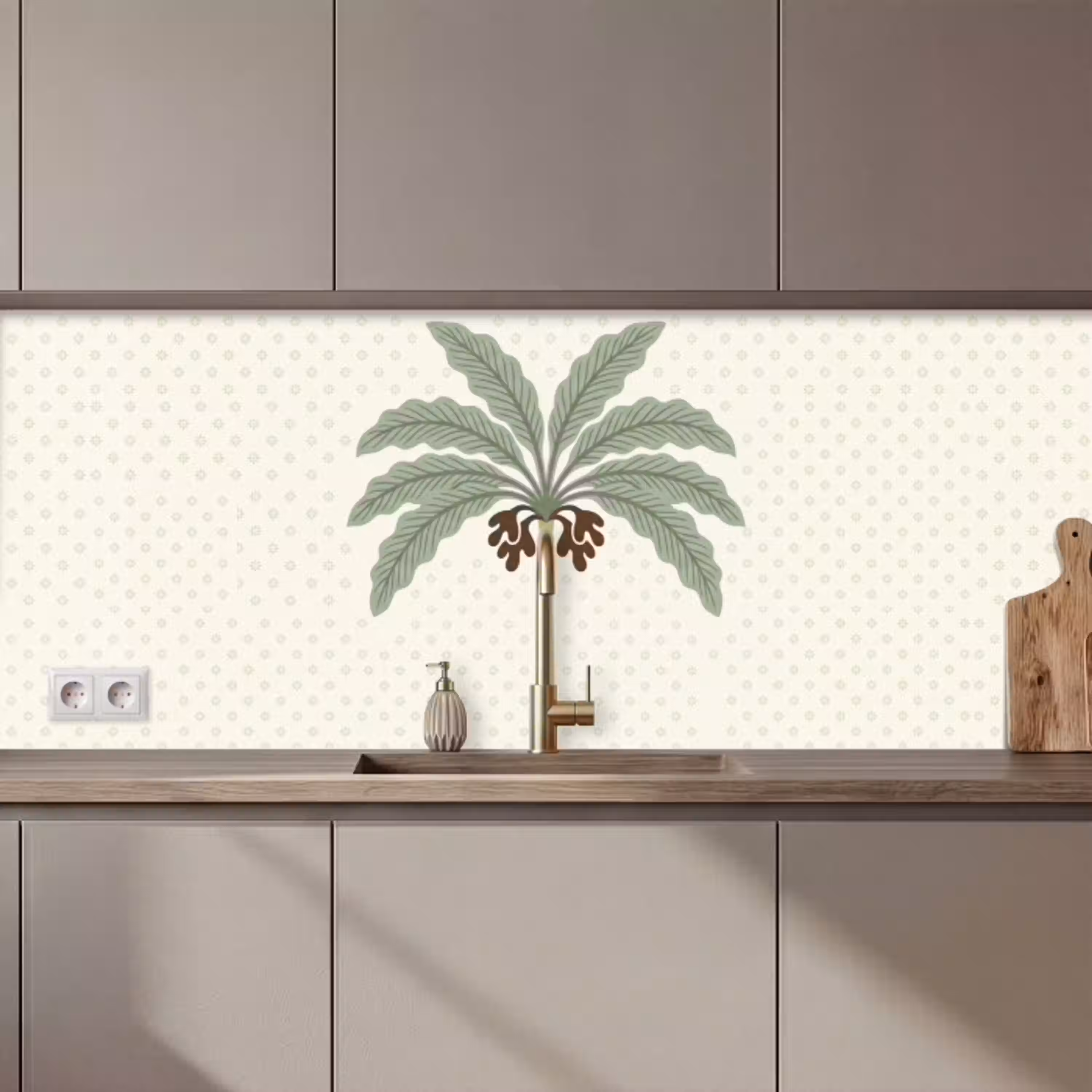 Boom - Bladeren - Groen - Decoratief - Beige keuken achterwand 2 middel zz_3dshopping