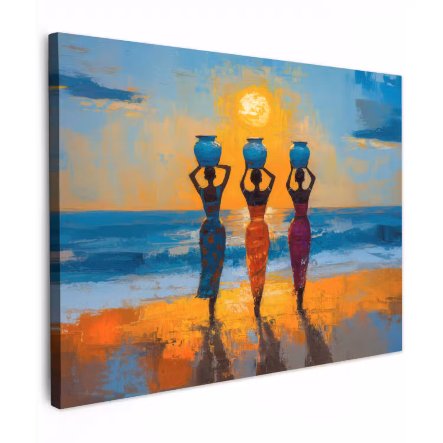 Canvas schilderij - Vrouwen - Strand - Zondsondergang
