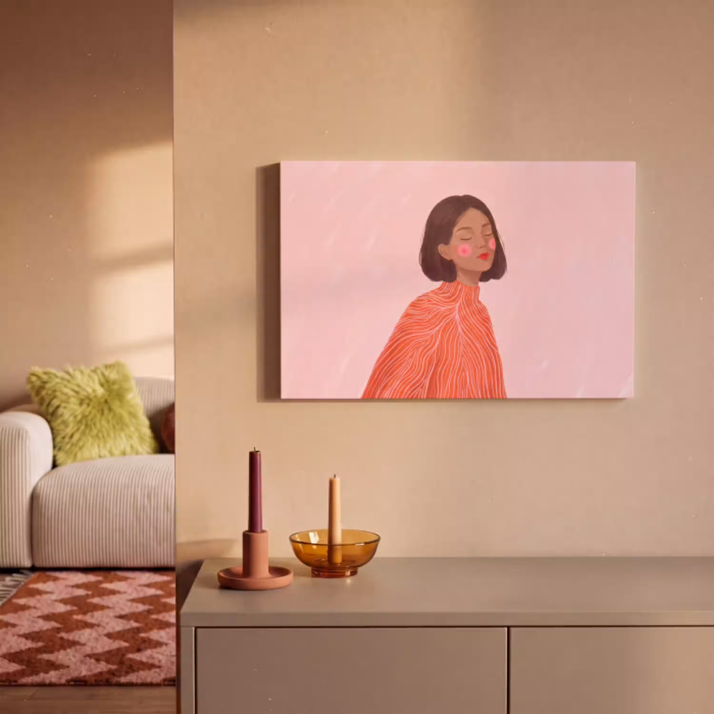Vrouw - Portret - Modern - Kunst - Roze canvas 2cm klein -sfeer1