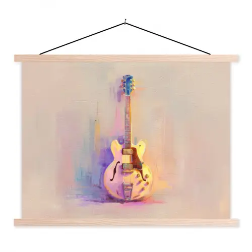 Gitaar - Pastel - Schilderachtig textielposter latten blank klein -3d