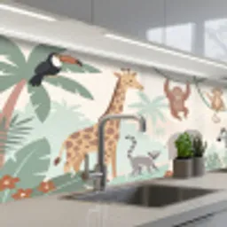 Jungle - Dieren - Groen keuken achterwand 2 middel -3d_schuin