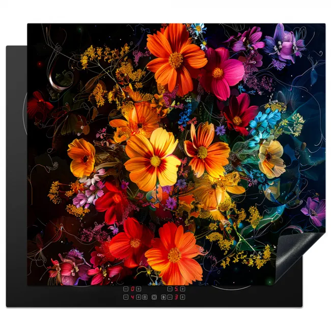 Nachtelijke Bloemenpracht Inductie beschermer vinyl 3mm middel -3d