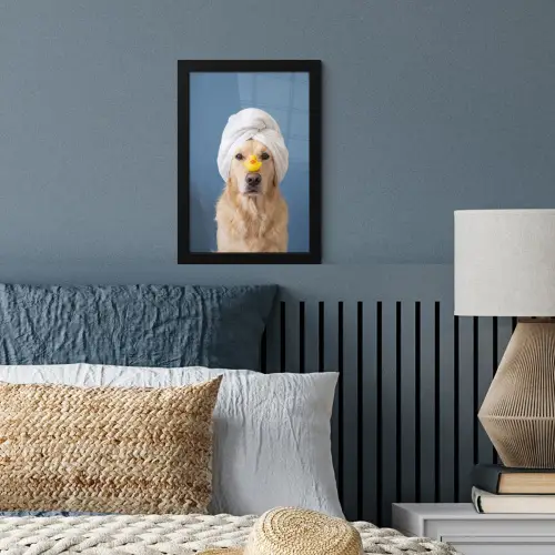 Hond - Badeend - Geel fotolijst zwart zonder passe partout klein -sfeer3