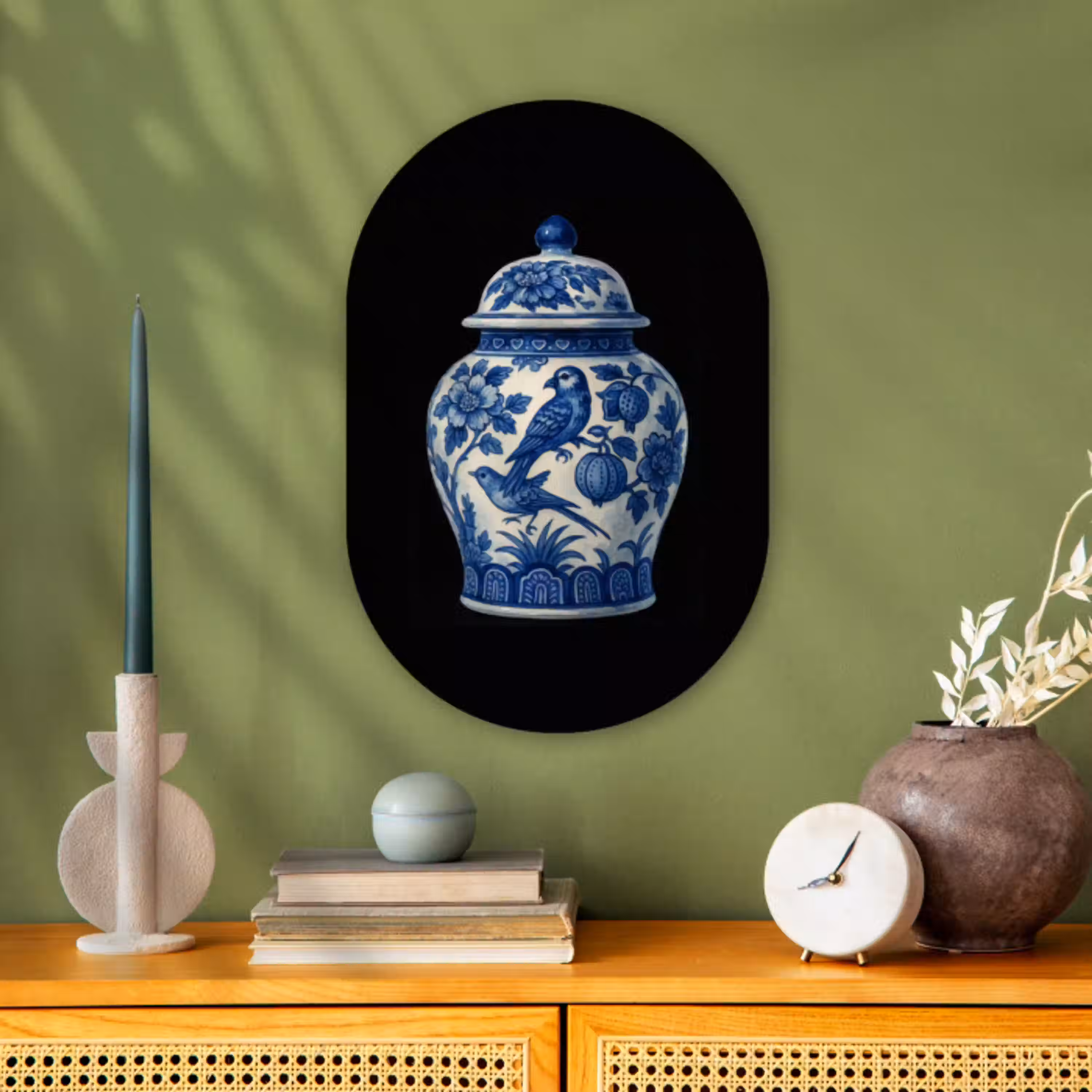 Pot - Delfts Blauw - Bloemen Wandcirkel Ovaal Forex klein -sfeer2