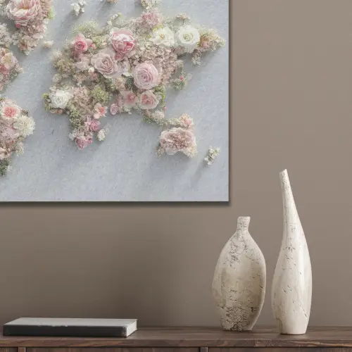 Wereldkaart - Rozen - Roze PET vilt klein -sfeer6_closeup