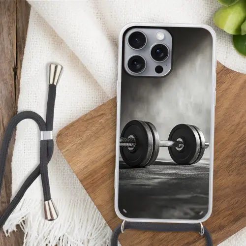Halter - Gewichten - Zwart Hoesje iPhone 16 Pro Max met koord klein -sfeer4
