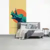 Triceratops - Cirkel - Oranje - Hoorns fotobehang vinyl groot -slaapkamer