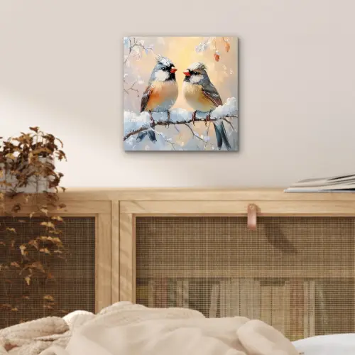 Vogels - Tak - Winter - Sneeuw aluminium wit klein -sfeer3