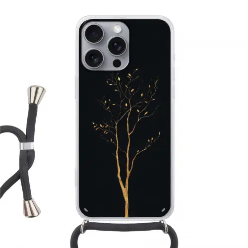 Takken - Blaadjes - Zwart Hoesje iPhone 16 Pro Max met koord klein -3d