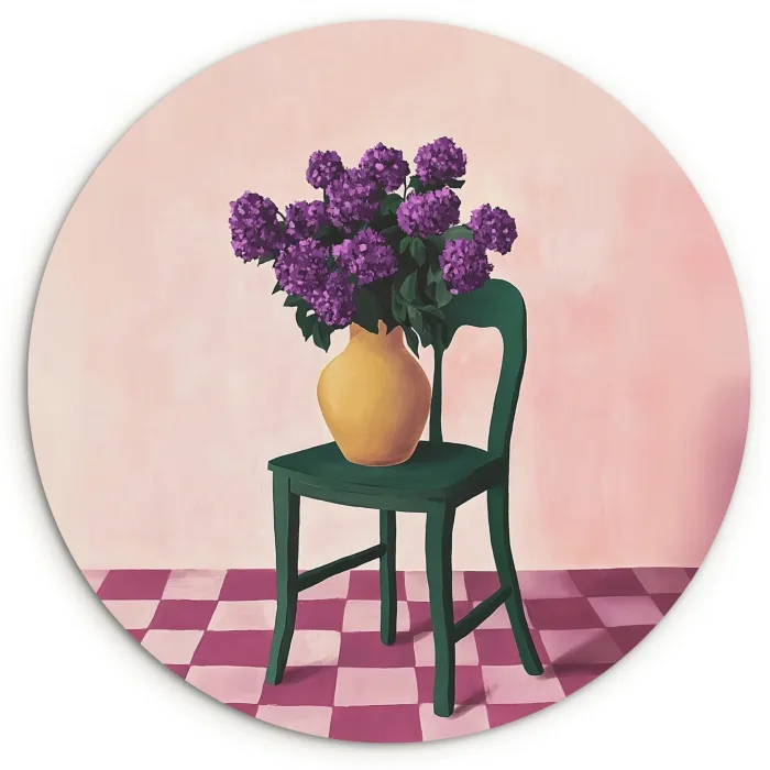 Stoel - Vaas - Bloemen - Geblokt Wandcirkel kunststof plaat 5mm dik klein -3d