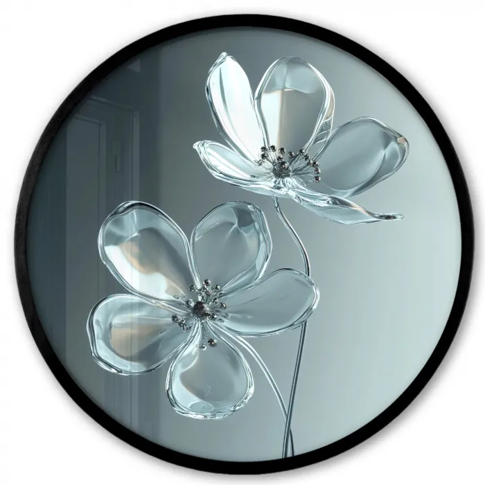 Kristal - Bloemen - Grijs Fotolijst rond zonder passe partout klein -3d