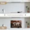 Wereldkaart - Poedersuiker - Hout keuken achterwand spatscherm klein -voor_na_NL
