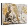 Boeddha - Bloem - Lotus - Wit - Goud - Zen Textielframe zwart klein -3d