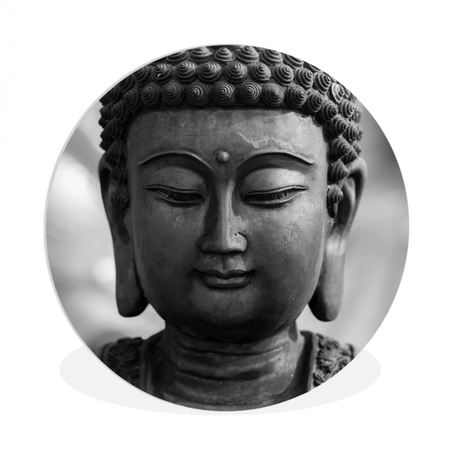 Boeddha - Grijs - Spiritualiteit - Buddha beeld - Religie Wandcirkel kunststof plaat 5mm dik klein -3d