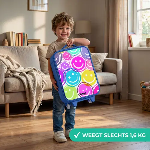 Kleurrijke glimlachexplosie Kinderkoffer - Blauw klein -sfeer2_NL