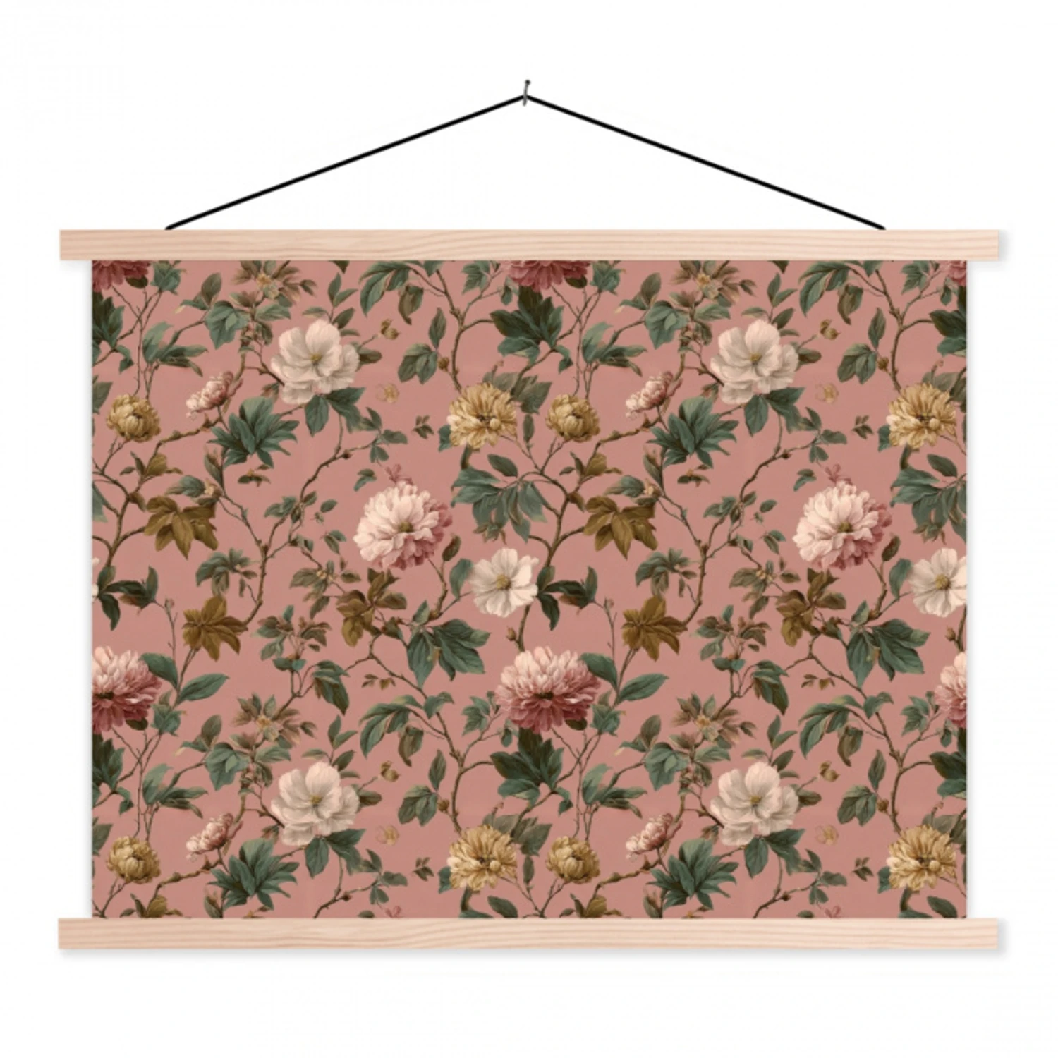 Bloemen - Klassiek - Roze textielposter latten blank klein 122 -3d