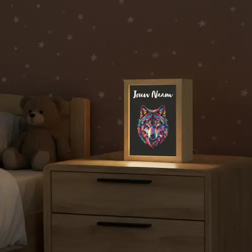 Wolf - Kleurrijk - Zwart - Dieren - Neon Light Box met kabel (Kinderlampje) klein -sfeer1_kind