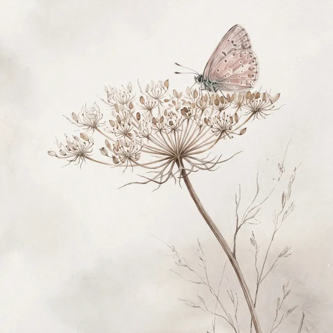 Behang - Vlinder - Bloem -Natuur - Beige