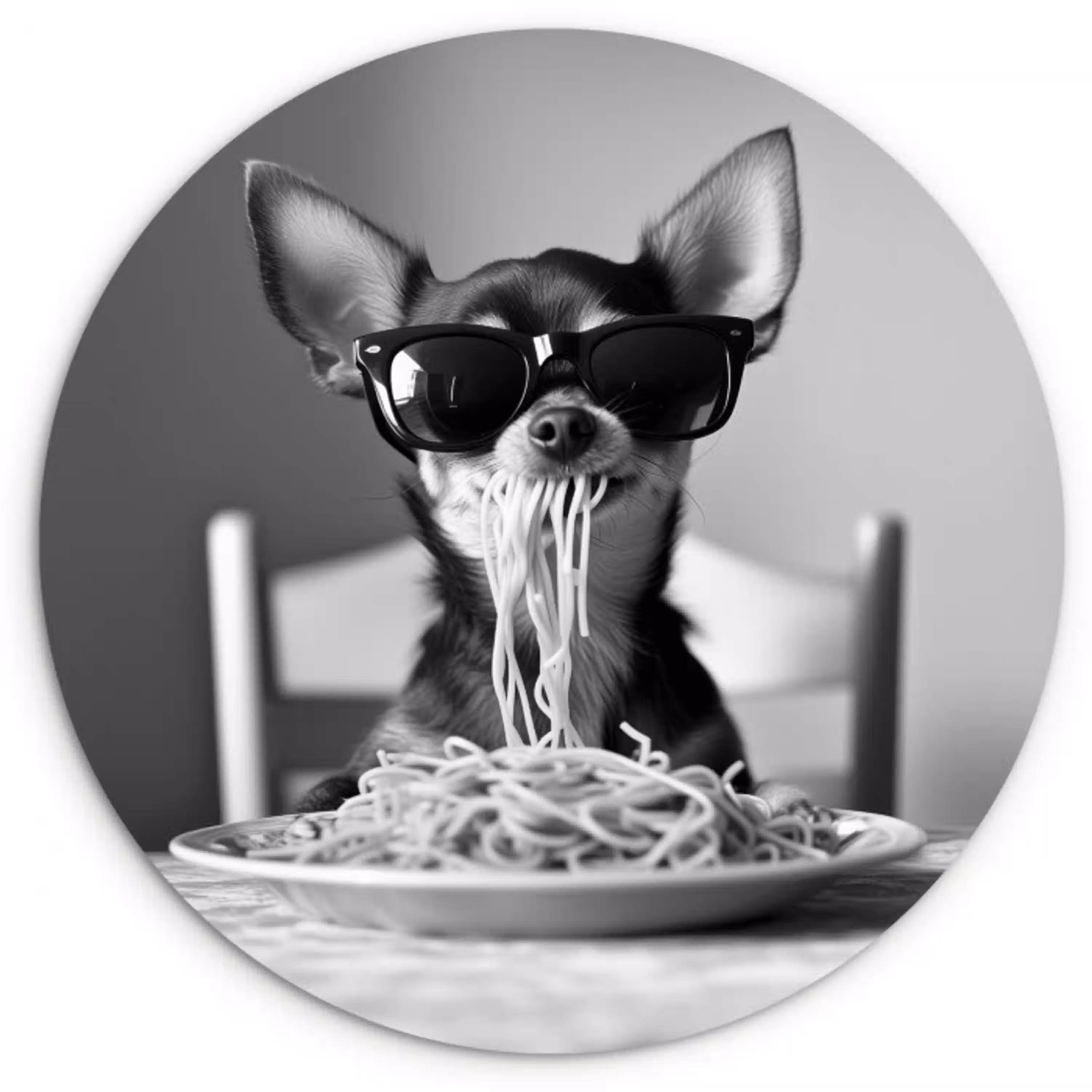 Chihuahua - Hond - Zonnebril - Humoristisch - Zwart - Wit - Spaghetti Wandcirkel plexiglas klein -3d