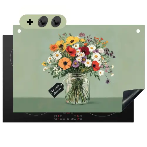 Bloemen - Vaas - Kaartje Inductie beschemer met haakjes klein -3d