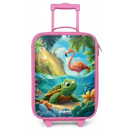 Schildpad in tropisch water met flamingo Kinderkoffer - Roze klein -zz3dotto