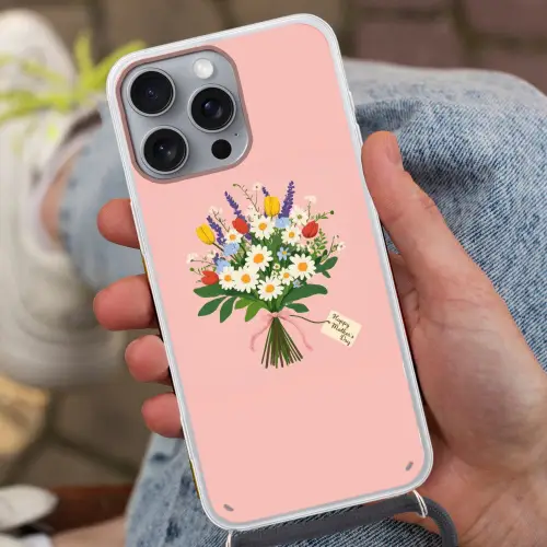 Bloemen - Lint - Kaartje Hoesje iPhone 16 Pro Max met koord klein -sfeer3