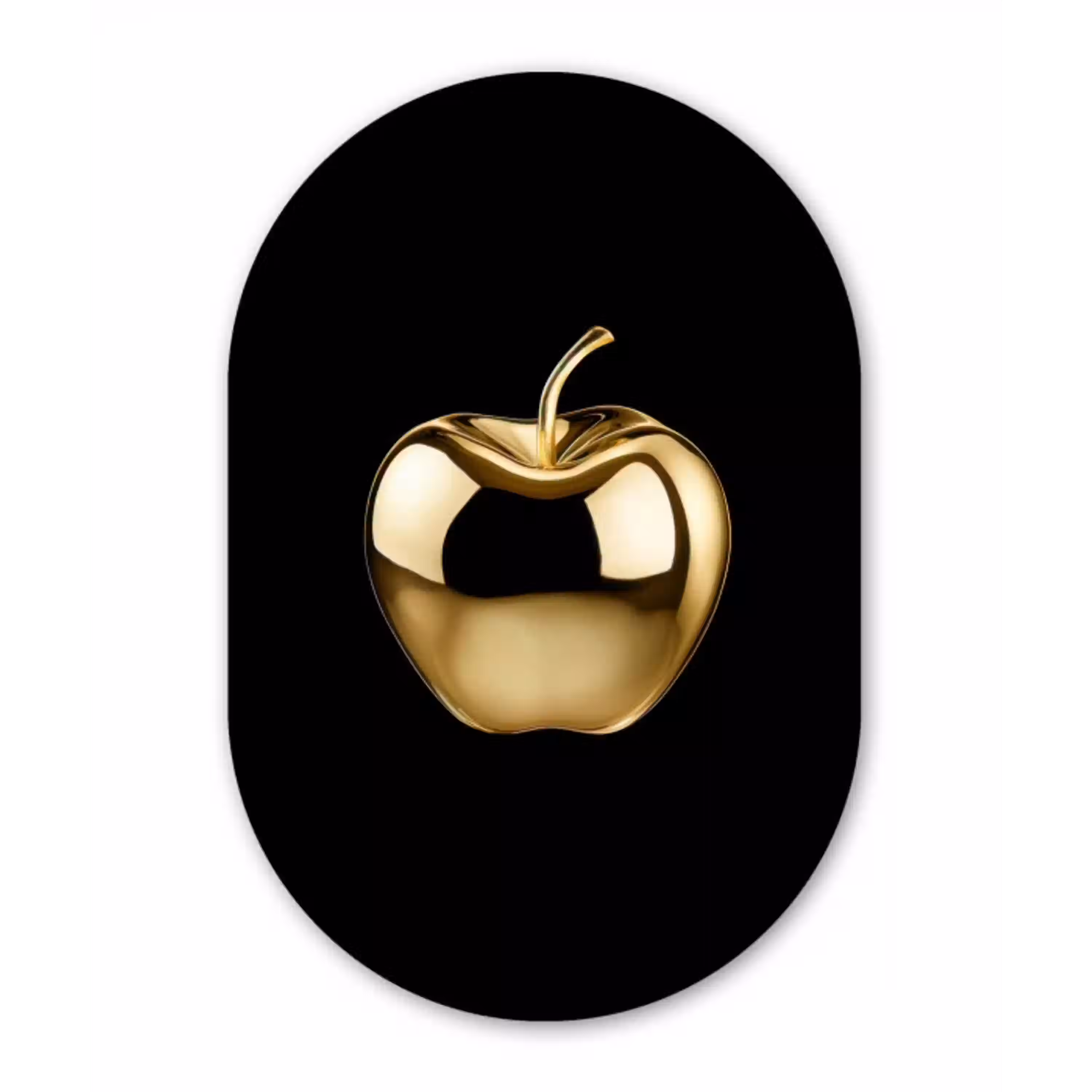 Appel - Goud - Chrome - Zwart Wandcirkel Ovaal Glas middel -3d