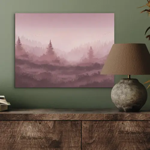 Landschap - Mistig - Roze PET vilt klein -sfeer2