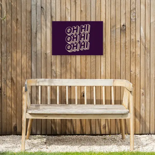 Oh hi - Paars - 3D Tuinposter op houten frame 2 cm dik klein -sfeer4