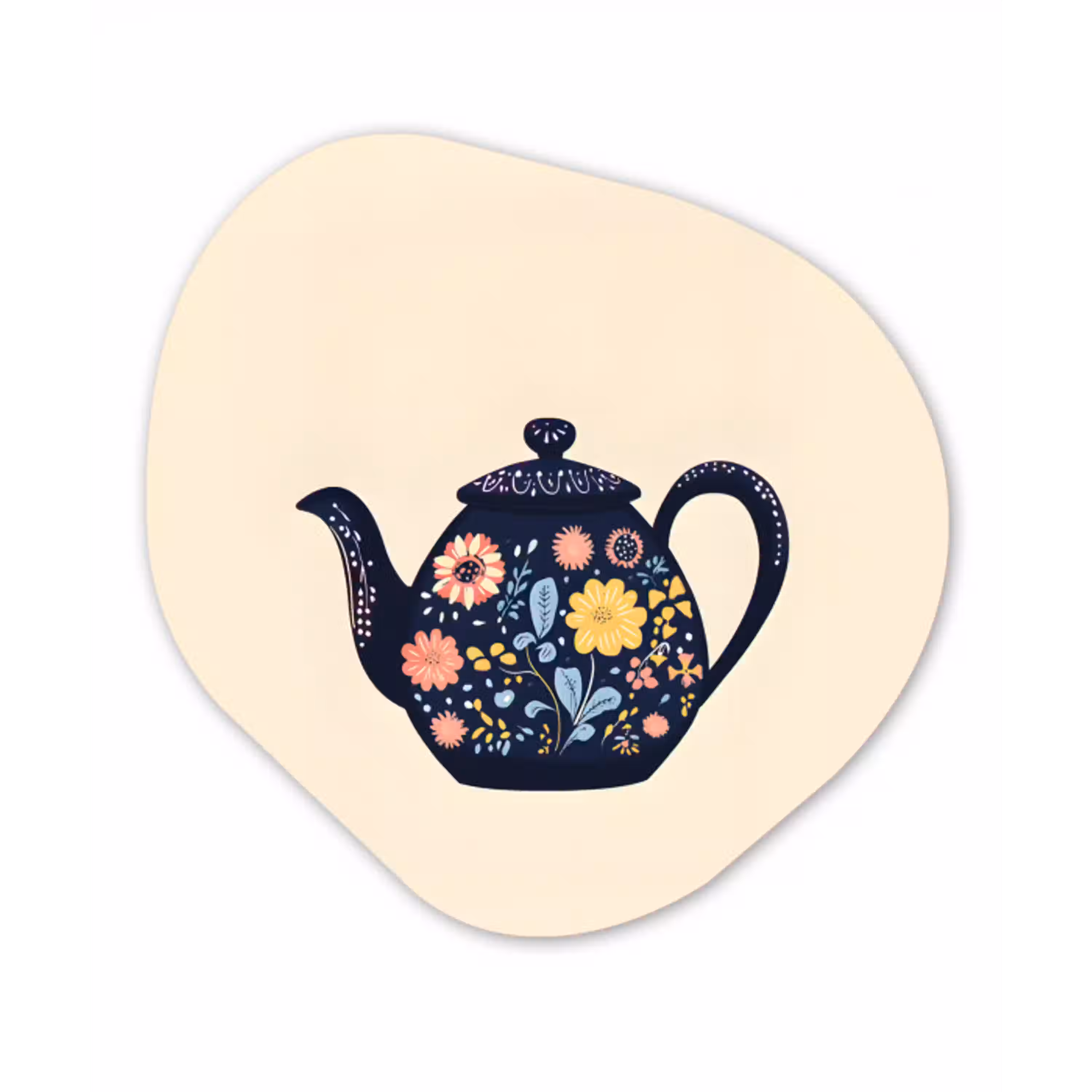 Theepot - Kleurrijk - Bloemen Wandcirkel Organisch Forex 3mm klein -3d