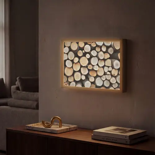 Hout - Boomstammen - Textuur Light Box met batterij (Wandlamp) middel -sfeer1
