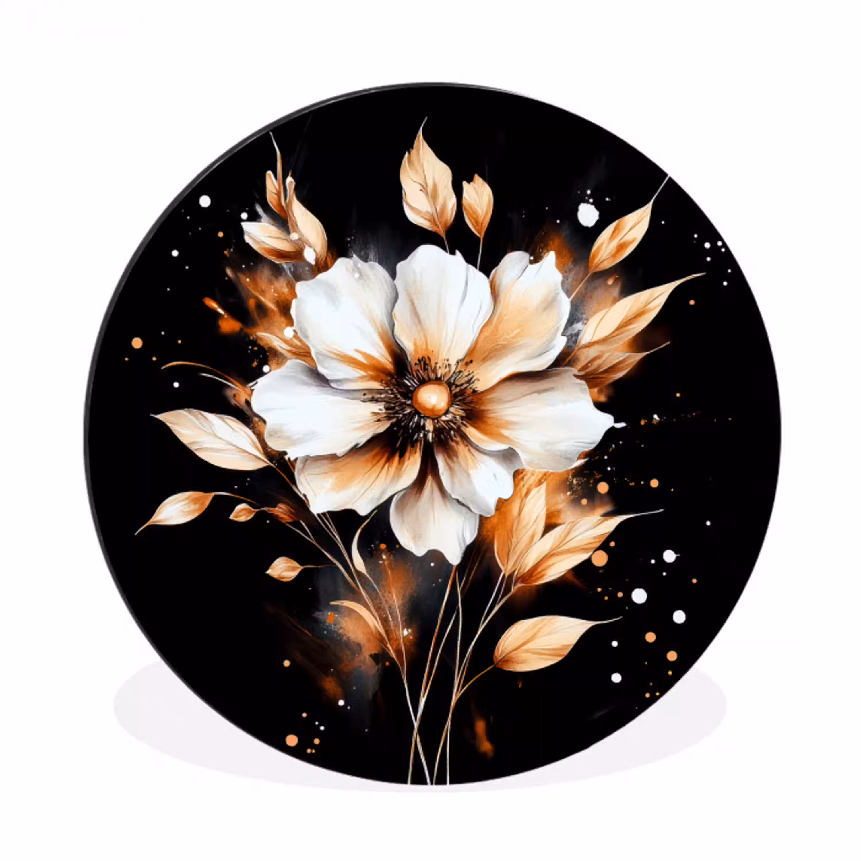 Bloem - Verf - Goud - Graffiti - Modern Wandcirkel aluminium klein -3d