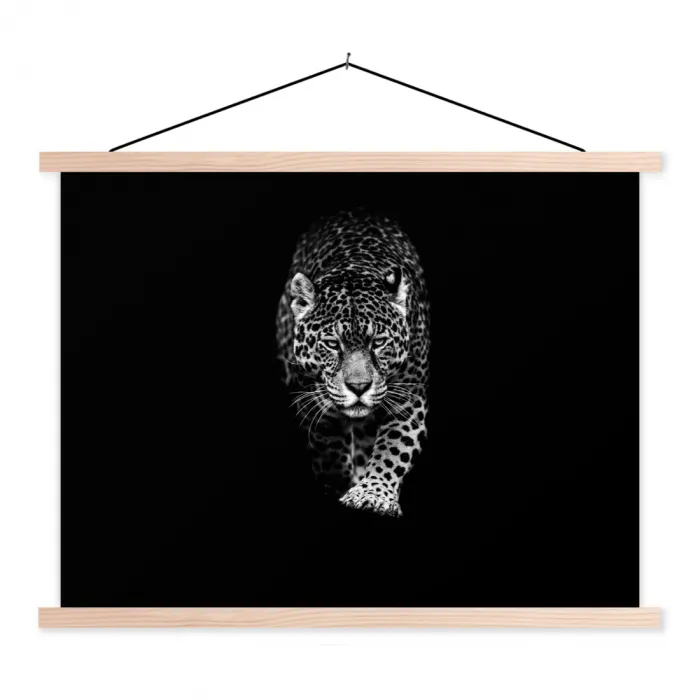 Dieren - Zwart - Luipaard - Wit - Wild textielposter latten blank klein -3d