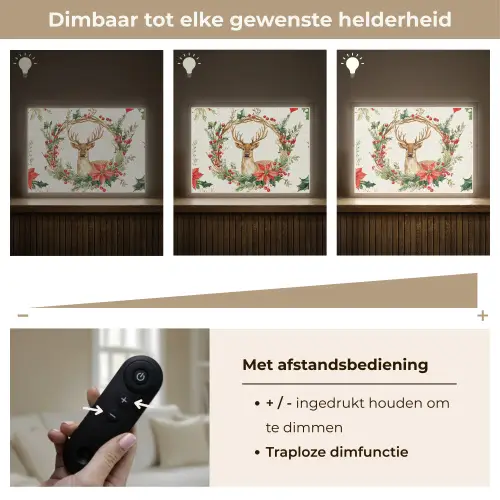 Kerstkrans - Hert - Hulst - Rood Light Box met batterij (Wandlamp) middel -USP_dimbaarNL