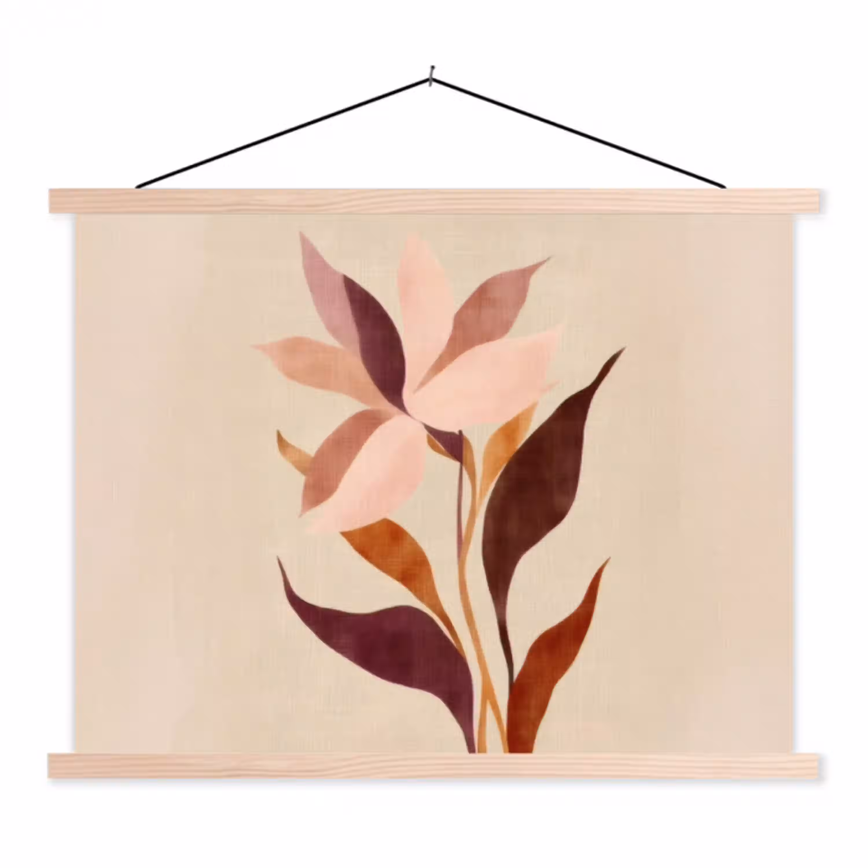 Bloemen - Blaadjes - Minimalistisch - Roze textielposter latten blank klein -3d